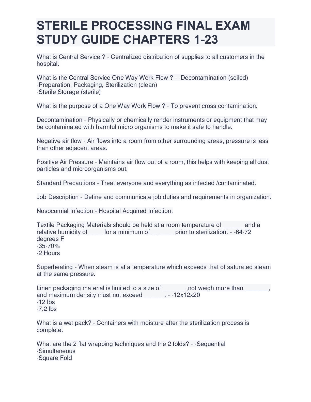 Preview image for STERILE PROCESSING FINAL EXAM STUDY GUIDE CHAPTERS 1-23